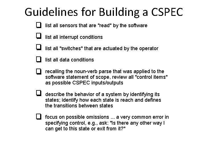 Guidelines for Building a CSPEC list all sensors that are "read" by the software Guidelines for Building a CSPEC list all sensors that are "read" by the software