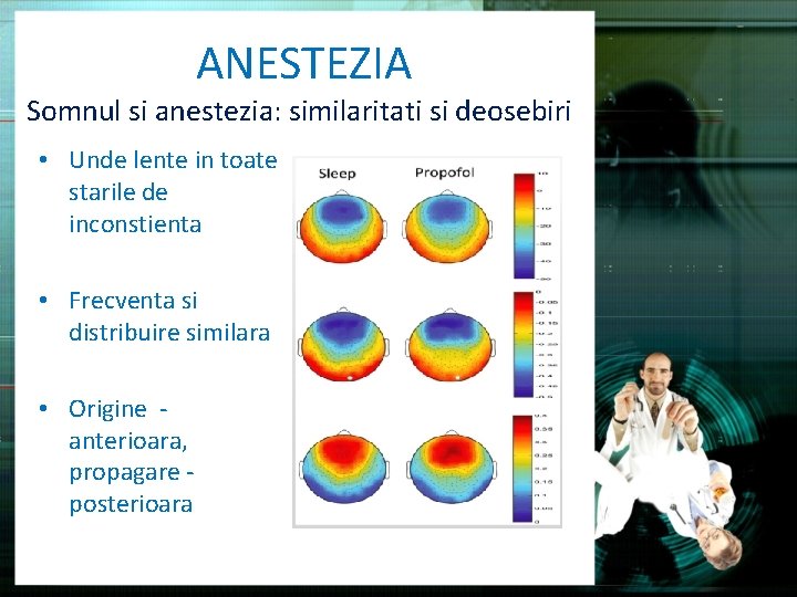 ANESTEZIA Somnul si anestezia: similaritati si deosebiri • Unde lente in toate starile de
