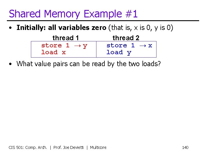 Shared Memory Example #1 • Initially: all variables zero (that is, x is 0,