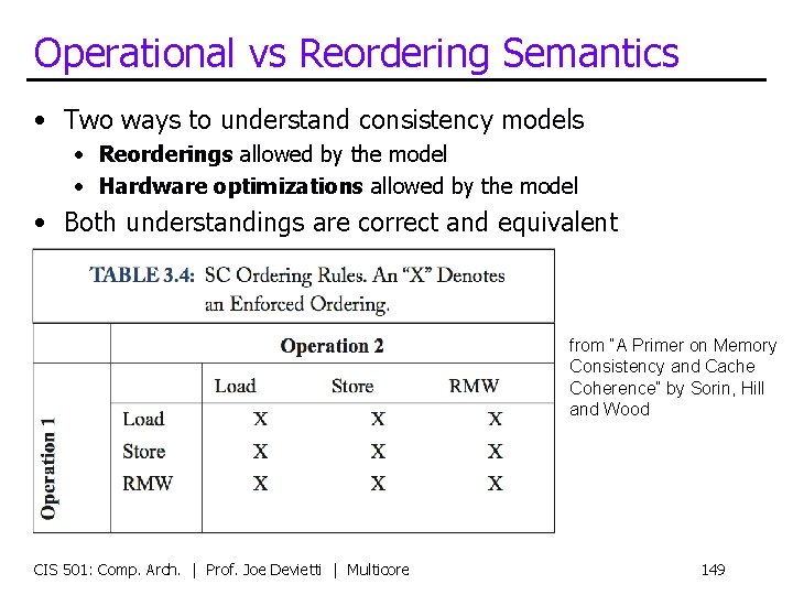 Operational vs Reordering Semantics • Two ways to understand consistency models • Reorderings allowed