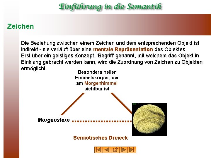 Zeichen Die Beziehung zwischen einem Zeichen und dem entsprechenden Objekt ist indirekt - sie