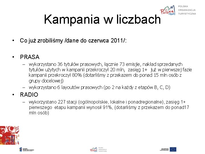 Kampania w liczbach • Co już zrobiliśmy /dane do czerwca 2011/: • PRASA –