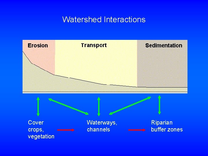 Watershed Interactions Cover crops, vegetation Waterways, channels Riparian buffer zones 