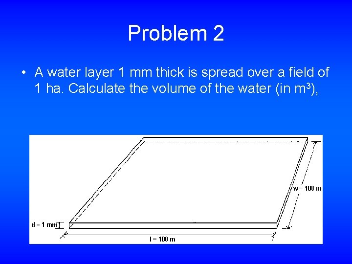 Problem 2 • A water layer 1 mm thick is spread over a field