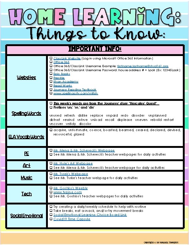 Things to Know: Important Info: Websites q q q q q Class. Link Website