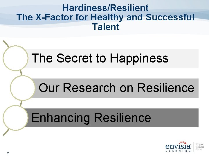 Hardiness/Resilient The X-Factor for Healthy and Successful Talent The Secret to Happiness Our Research