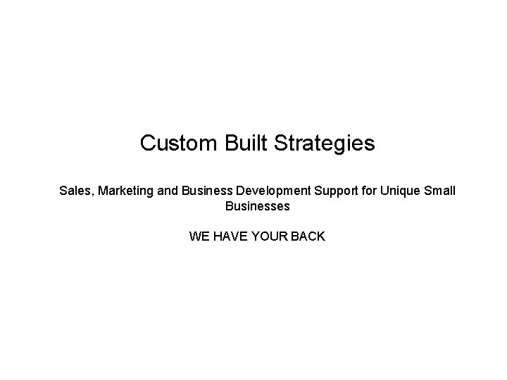 Custom Built Strategies Sales, Marketing and Business Development Support for Unique Small Businesses WE