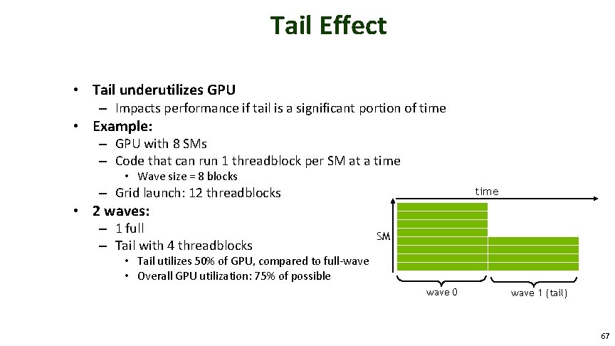 Tail Effect • Tail underutilizes GPU – Impacts performance if tail is a significant