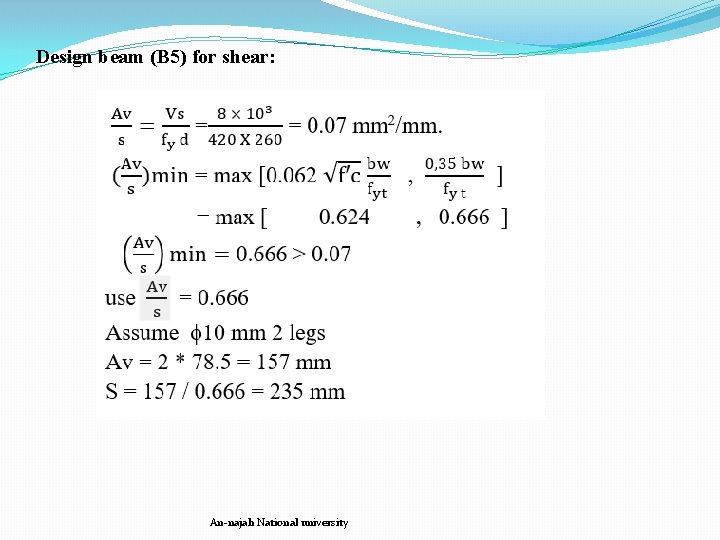 Design beam (B 5) for shear: An-najah National university 