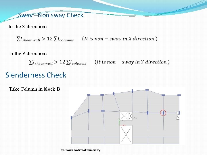 Sway –Non sway Check In the X-direction: In the Y-direction: Slenderness Check Take Column