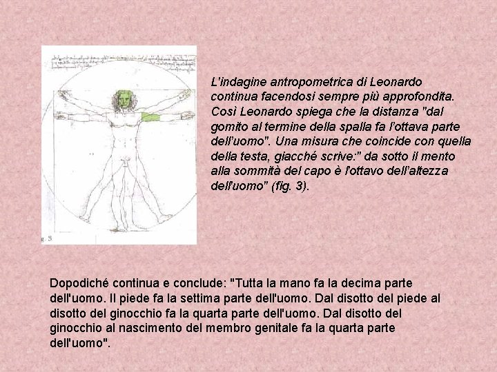 L'indagine antropometrica di Leonardo continua facendosi sempre più approfondita. Così Leonardo spiega che la