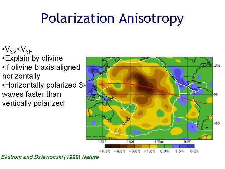 Polarization Anisotropy • VSV<VSH • Explain by olivine • If olivine b axis aligned