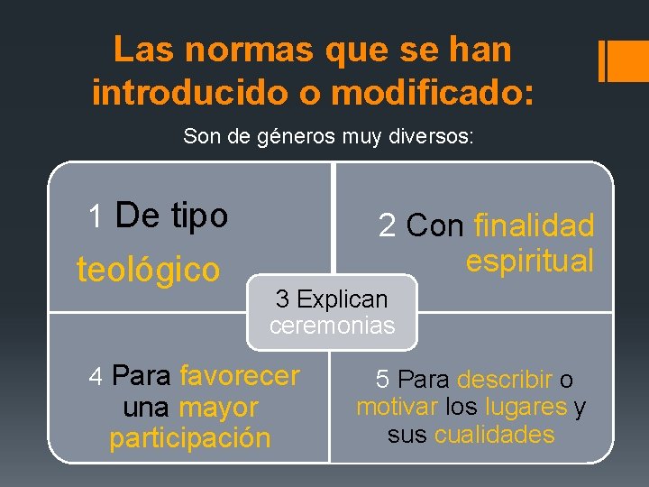 Las normas que se han introducido o modificado: Son de géneros muy diversos: 1
