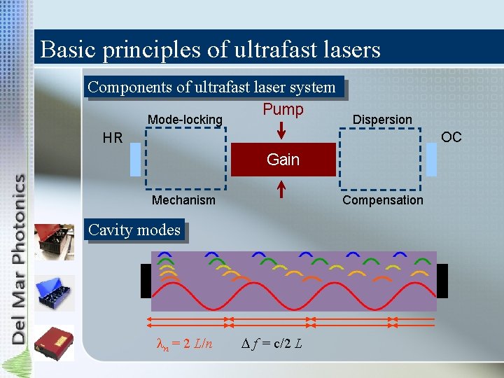 Basic principles of ultrafast lasers Components of ultrafast laser system Pump Mode-locking Dispersion OC