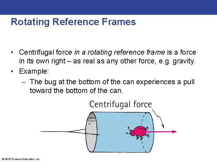 Rotating Reference Frames • Centrifugal force in a rotating reference frame is a force
