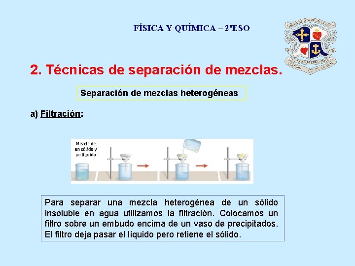 FÍSICA Y QUÍMICA – 2ºESO 2. Técnicas de separación de mezclas. Separación de mezclas