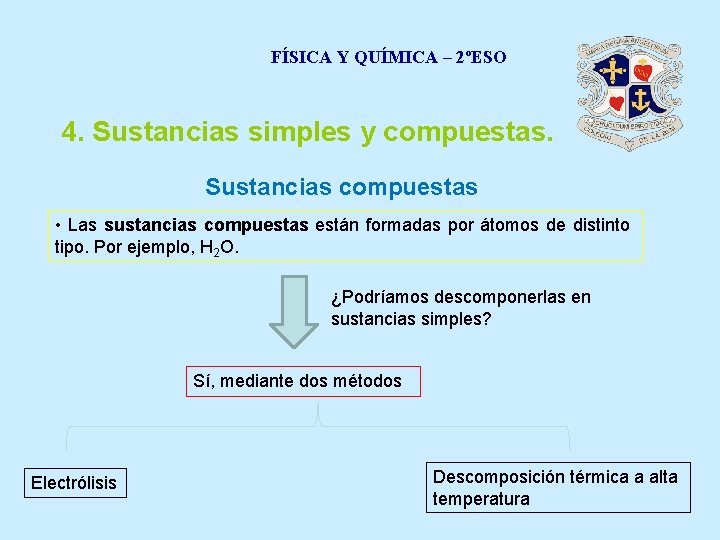 FÍSICA Y QUÍMICA – 2ºESO 4. Sustancias simples y compuestas. Sustancias compuestas • Las