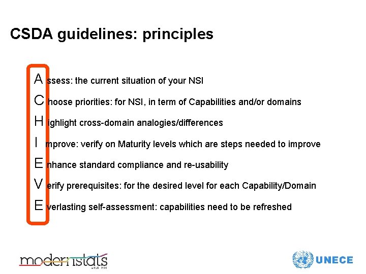 CSDA guidelines: principles A ssess: the current situation of your NSI C hoose priorities: