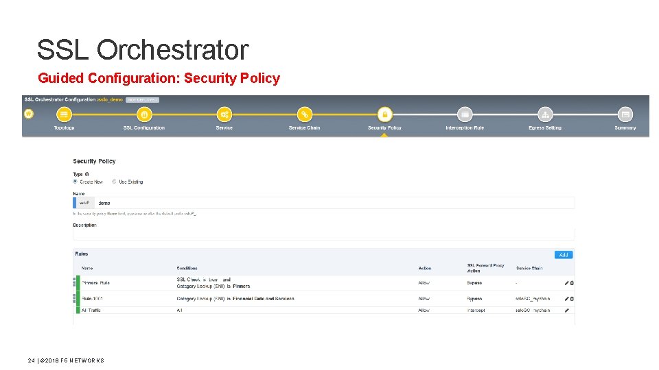 SSL Orchestrator Guided Configuration: Security Policy 24 | © 2018 F 5 NETWORKS 