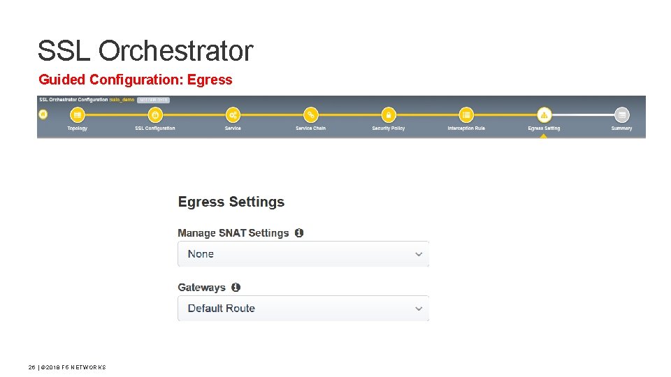 SSL Orchestrator Guided Configuration: Egress 26 | © 2018 F 5 NETWORKS 