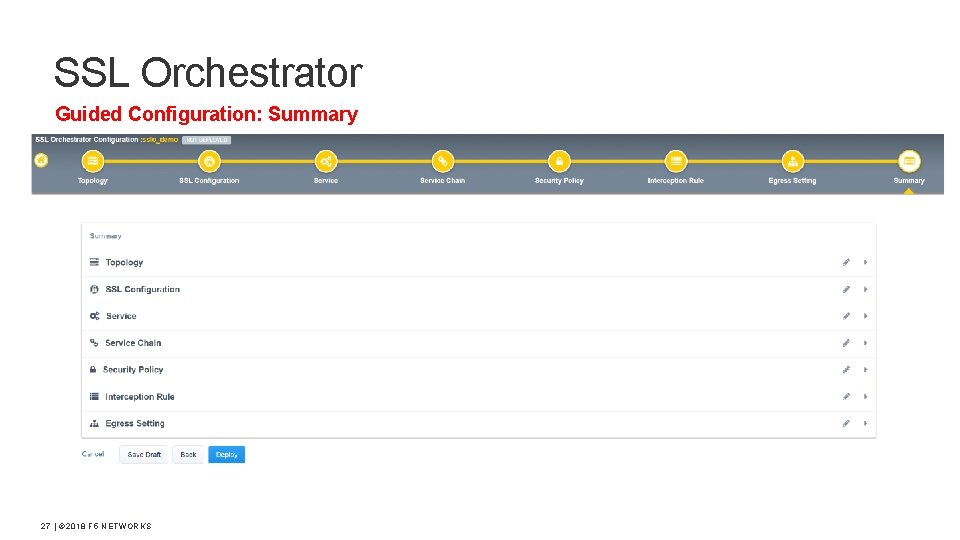 SSL Orchestrator Guided Configuration: Summary 27 | © 2018 F 5 NETWORKS 