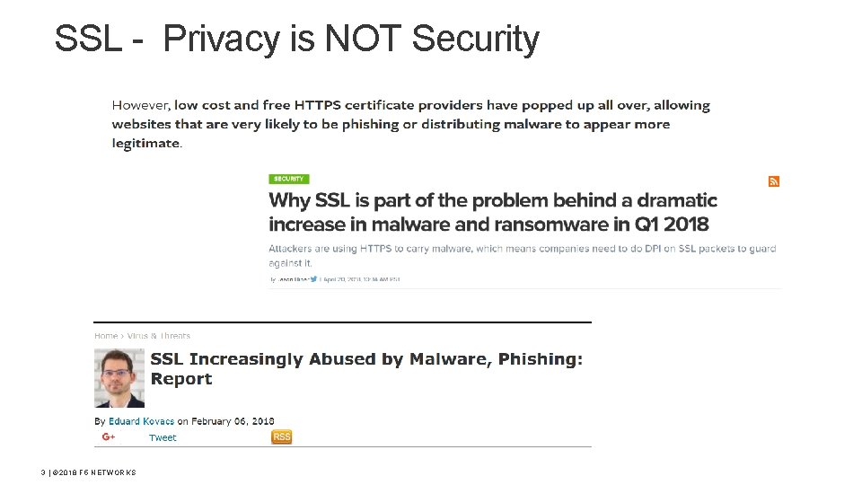 SSL - Privacy is NOT Security 3 | © 2018 F 5 NETWORKS 