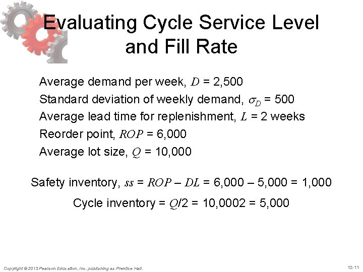 Evaluating Cycle Service Level and Fill Rate Average demand per week, D = 2,