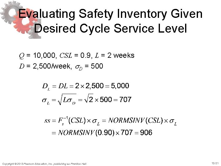 Evaluating Safety Inventory Given Desired Cycle Service Level Q = 10, 000, CSL =