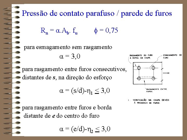 Pressão de contato parafuso / parede de furos Rn = α. Ab. fu =