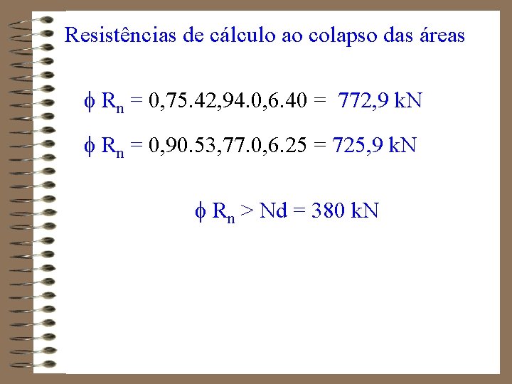 Resistências de cálculo ao colapso das áreas Rn = 0, 75. 42, 94. 0,