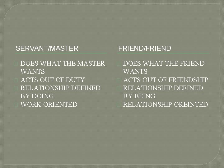 SERVANT/MASTER � � DOES WHAT THE MASTER WANTS ACTS OUT OF DUTY RELATIONSHIP DEFINED