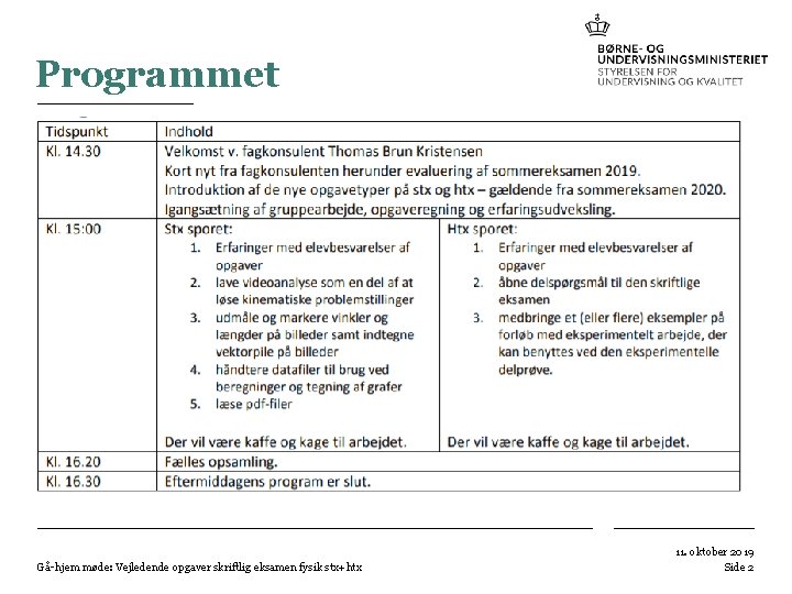Programmet Gå-hjem møde: Vejledende opgaver skriftlig eksamen fysik stx+htx 11. oktober 2019 Side 2 Programmet Gå-hjem møde: Vejledende opgaver skriftlig eksamen fysik stx+htx 11. oktober 2019 Side 2