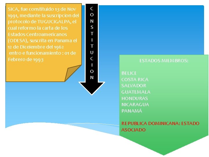 SICA, fue constituido 13 de Nov 1991, mediante la suscripcion del protocolo de TUGUCIGALPA,