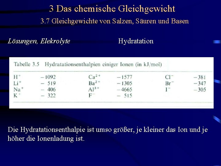 3 Das chemische Gleichgewicht 3. 7 Gleichgewichte von Salzen, Säuren und Basen Lösungen, Elekrolyte