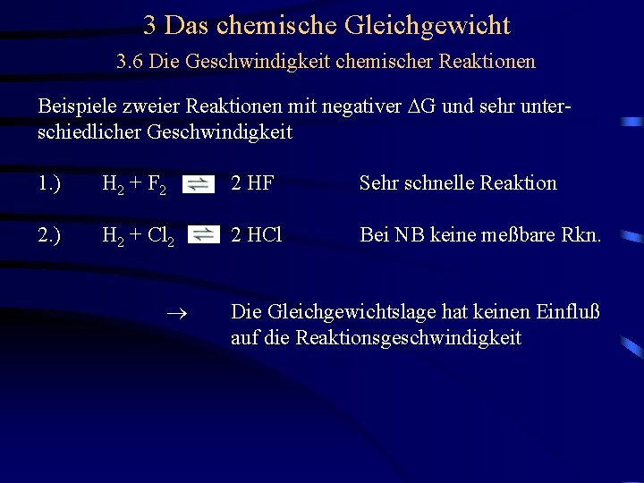 3 Das chemische Gleichgewicht 3. 6 Die Geschwindigkeit chemischer Reaktionen Beispiele zweier Reaktionen mit