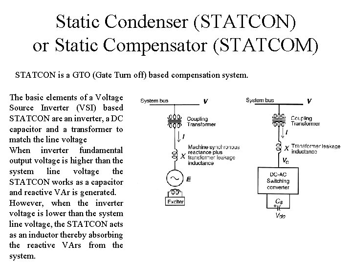 Static Condenser (STATCON) or Static Compensator (STATCOM) STATCON is a GTO (Gate Turn off)