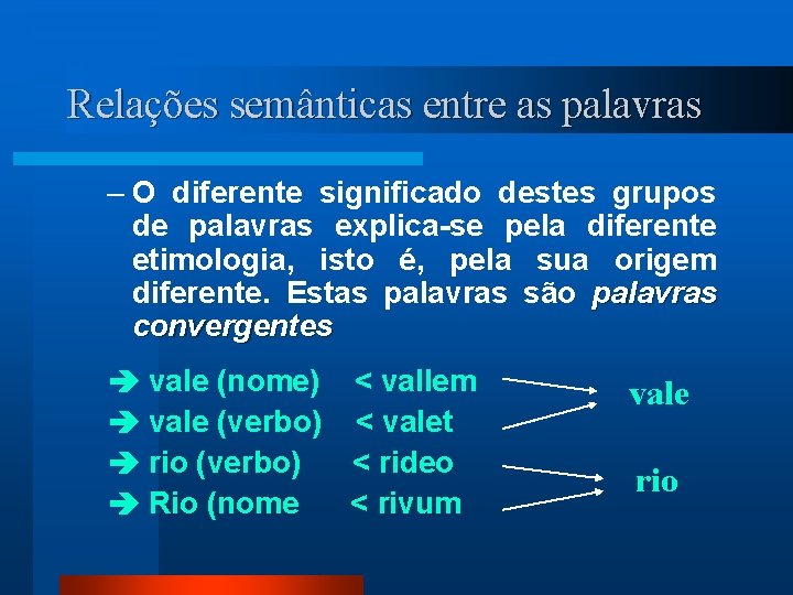 Relações semânticas entre as palavras – O diferente significado destes grupos de palavras explica-se