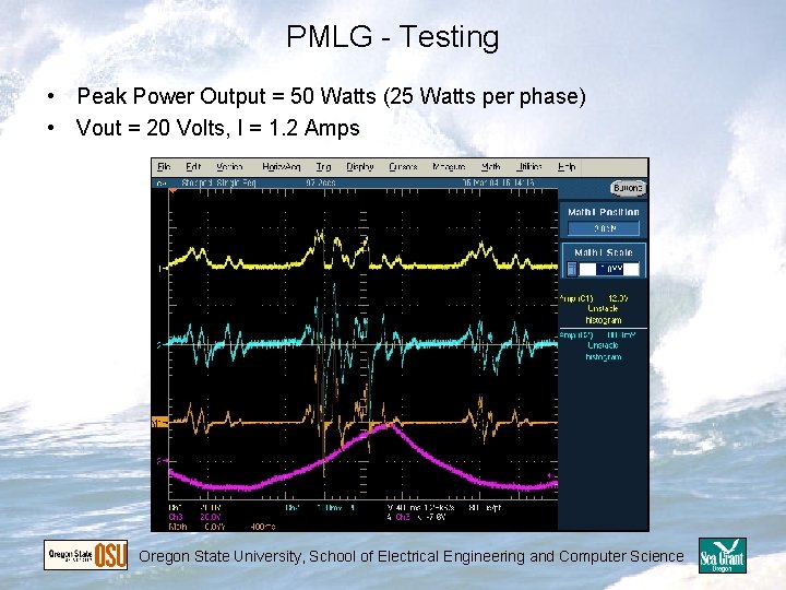 PMLG - Testing • Peak Power Output = 50 Watts (25 Watts per phase) PMLG - Testing • Peak Power Output = 50 Watts (25 Watts per phase)