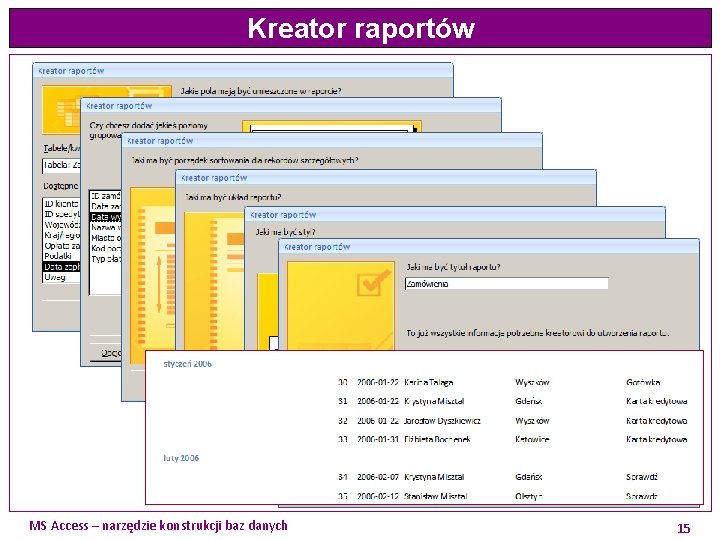 Kreator raportów MS Access – narzędzie konstrukcji baz danych 15 