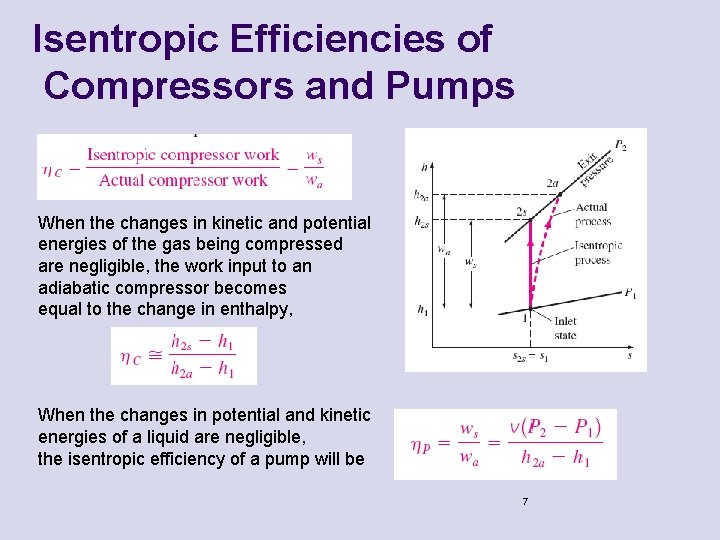 Isentropic Efficiencies of Compressors and Pumps When the changes in kinetic and potential energies