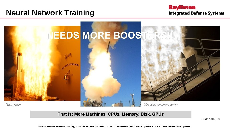 Neural Network Training NEEDS MORE BOOSTERS!! US Navy Missile Defense Agency That is: More