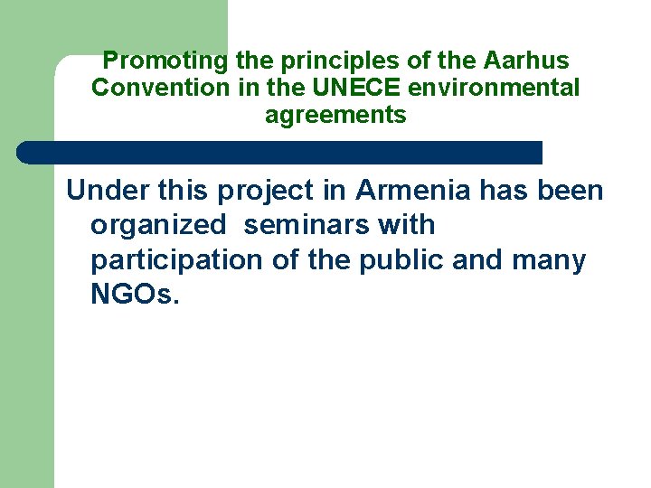 Promoting the principles of the Aarhus Convention in the UNECE environmental agreements Under this