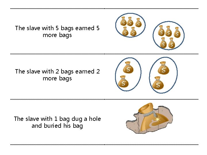The slave with 5 bags earned 5 more bags The slave with 2 bags