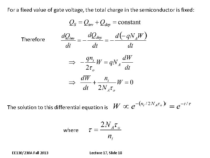 For a fixed value of gate voltage, the total charge in the semiconductor is