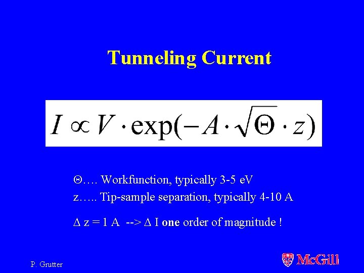 Tunneling Current Q…. Workfunction, typically 3 -5 e. V z…. . Tip-sample separation, typically