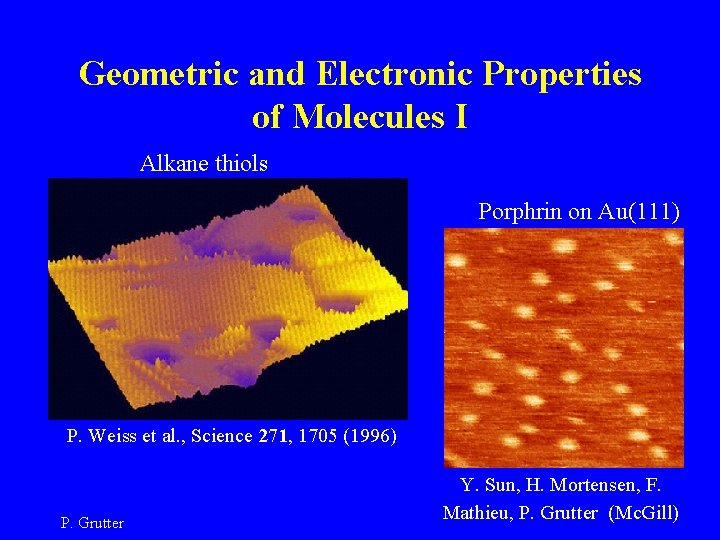 Geometric and Electronic Properties of Molecules I Alkane thiols Porphrin on Au(111) P. Weiss