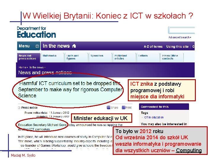 W Wielkiej Brytanii: Koniec z ICT w szkołach ? ICT znika z podstawy programowej