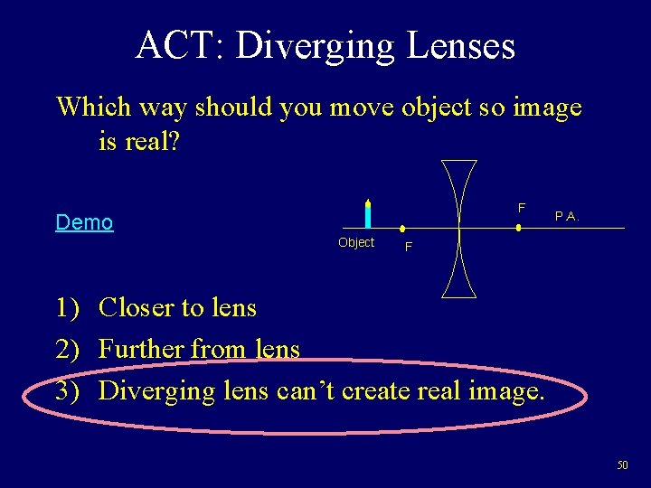 ACT: Diverging Lenses Which way should you move object so image is real? F