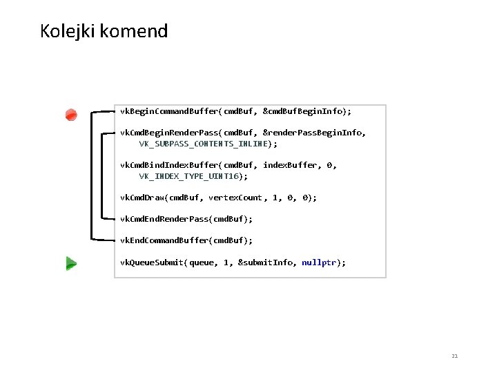 Kolejki komend vk. Begin. Command. Buffer(cmd. Buf, &cmd. Buf. Begin. Info); vk. Cmd. Begin.