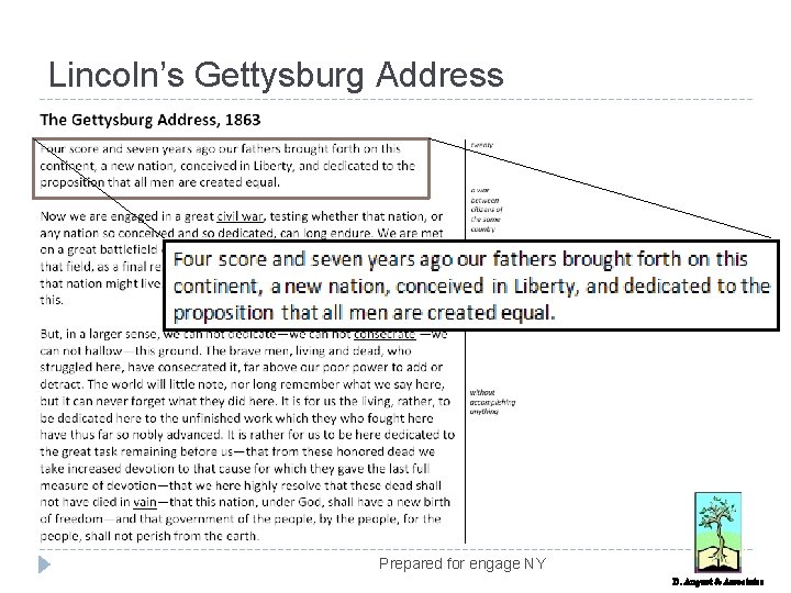 Lincoln’s Gettysburg Address Prepared for engage NY D. August & Associates 